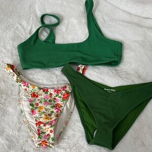 Pac Sun Green Bikini Set with Floral Bottoms Large/Medium